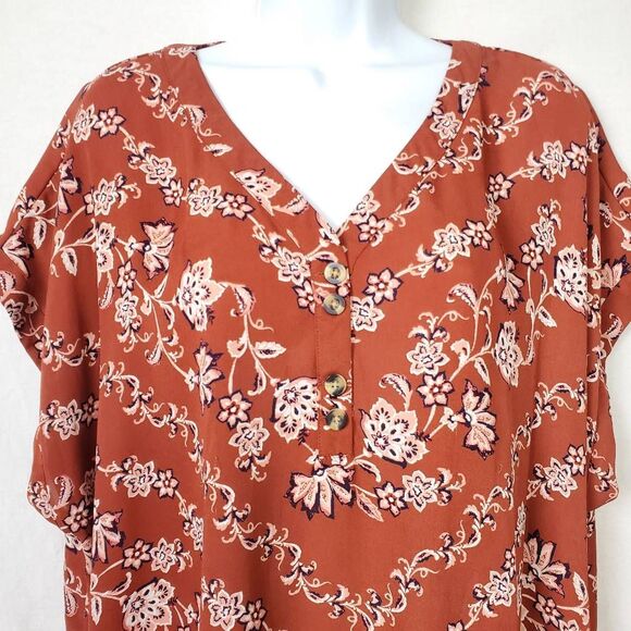 Maurices Rust Floral Button Front Blouse Size 3x Plus - Picture 3 of 8